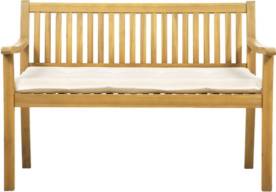 Banc de jardin en acacia, 120cm SIMILAN avec coussin gris - Happy