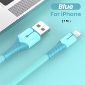 EV-Green USB-A Male naar Lightning Vloeibare Siliconen 3A Snell Oplaadkabel - Blauw