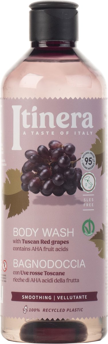 Itinera Gladmakende Wasgel met Toscaanse Rode Druiven en Plantaardige Oppervlakteactieve Stoffen - Voedende en Hydraterende Reiniging met 95% Natuurlijke Ingrediënten - 370 ml