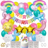 Joya Party® Regenboog Wolken Verjaardag Versiering Set | Feest Decoratie Pastel Ballonnen | Feestdecoratie Verjaardag & Themafeest | Feestversiering met slingers, cupcake topper, taarttopper & eenhoorn tattoos voor kinderen