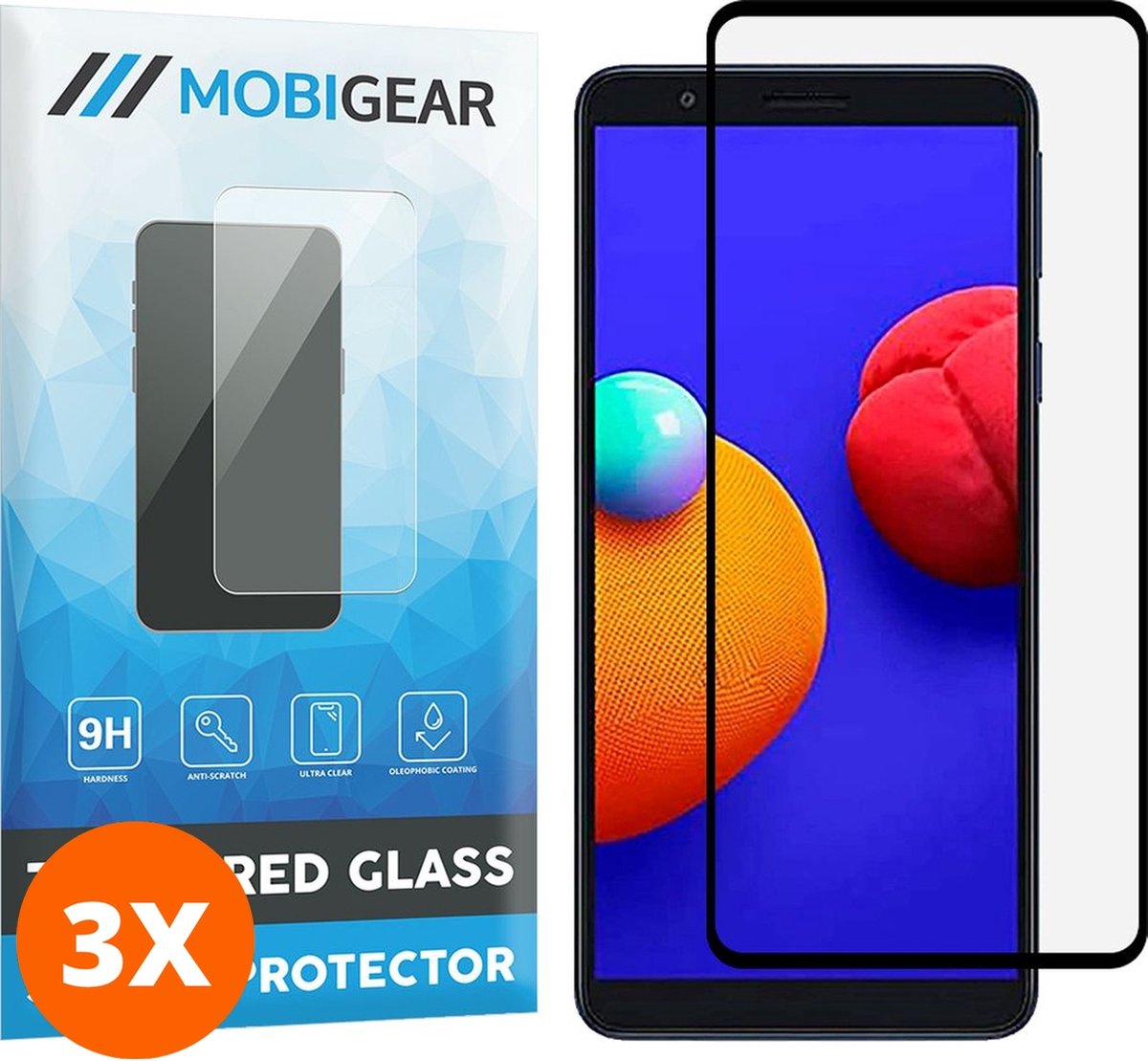 Mobigear Screenprotector geschikt voor Samsung Galaxy A01 Core Glazen | Mobigear Premium Screenprotector - Case Friendly - Zwart (3-Pack)