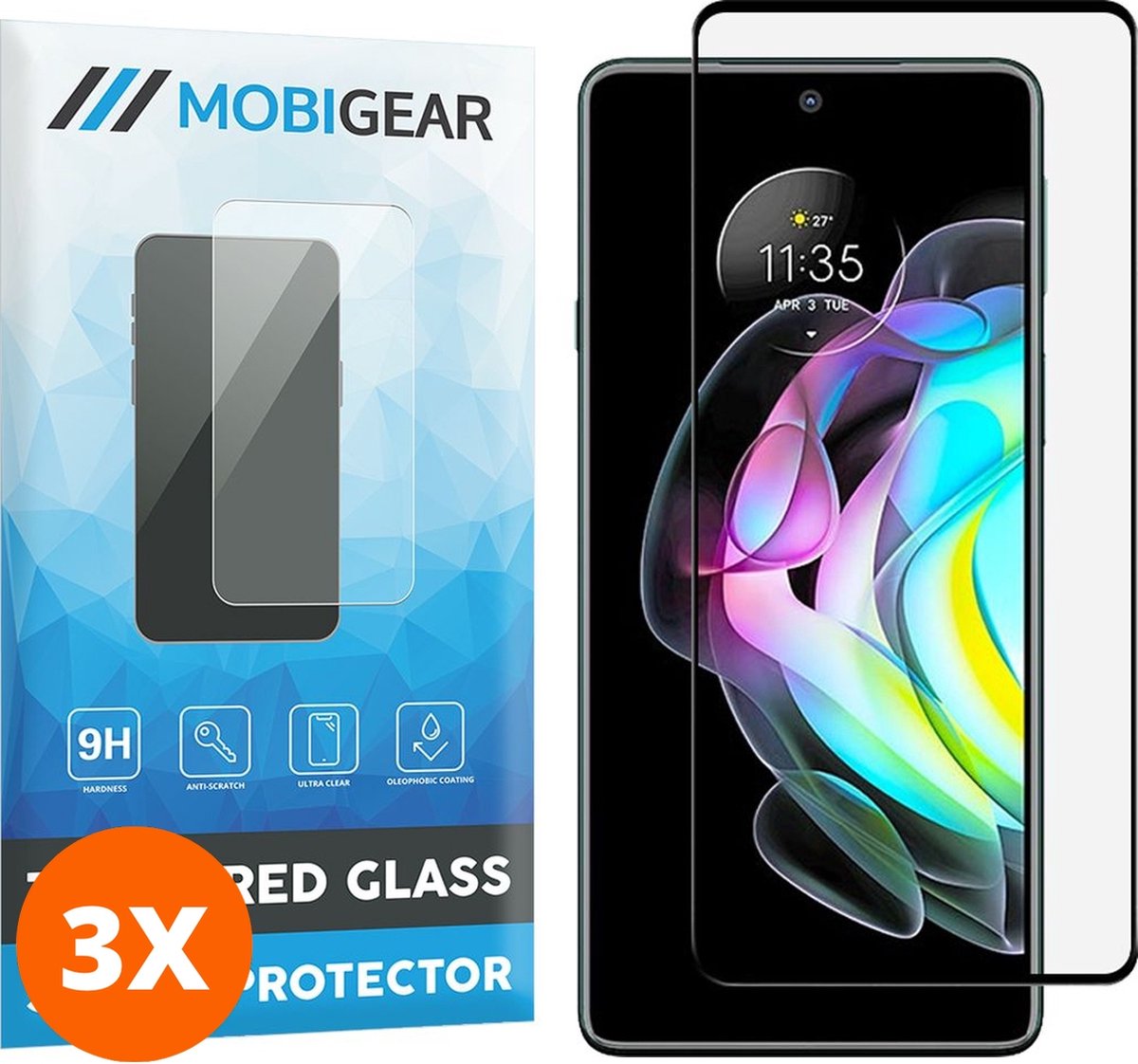Mobigear Screenprotector geschikt voor Motorola Edge 20 Glazen | Mobigear Premium Screenprotector - Case Friendly - Zwart (3-Pack)