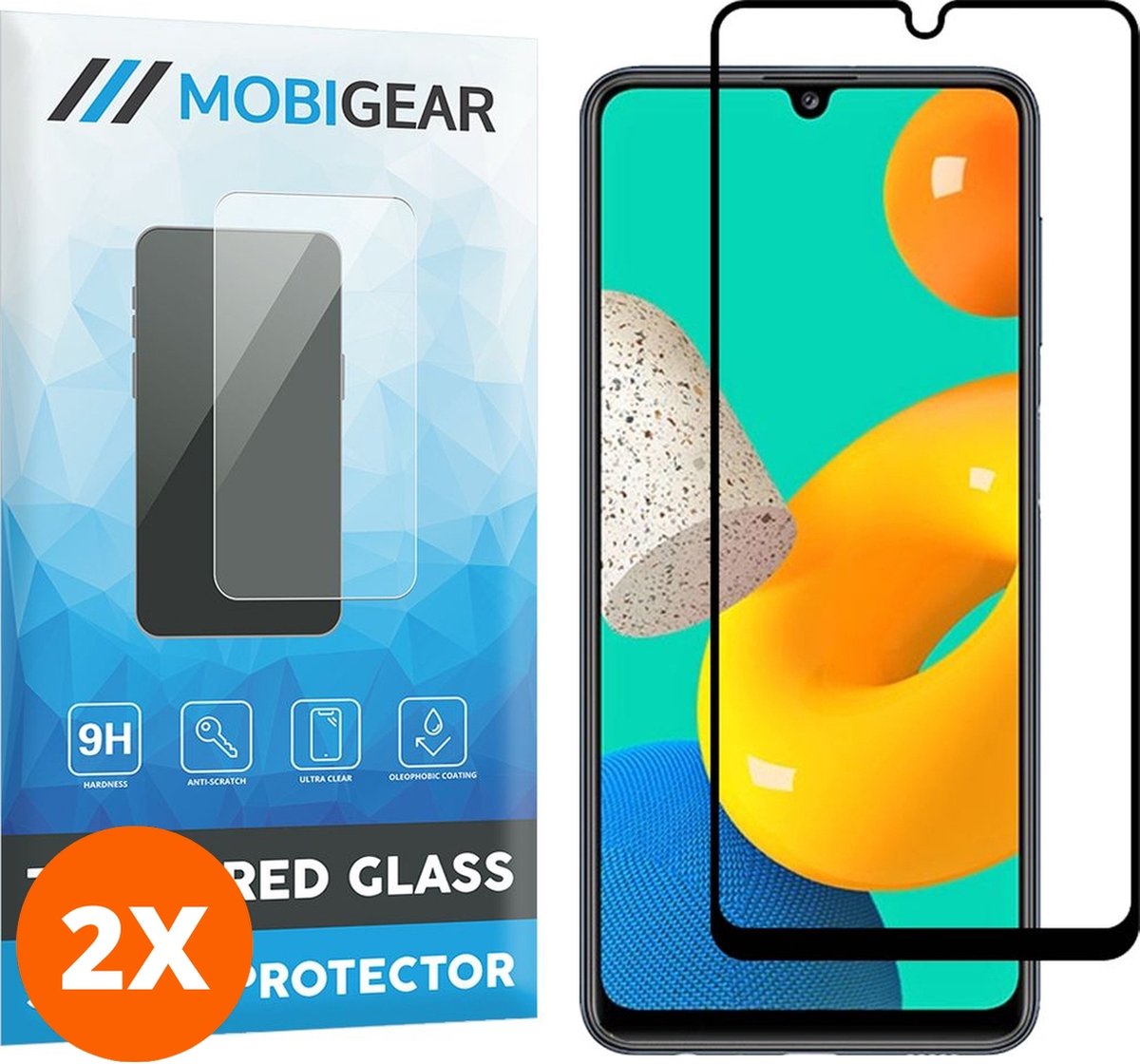 Mobigear Screenprotector geschikt voor Samsung Galaxy M32 4G Glazen | Mobigear Premium Screenprotector - Case Friendly - Zwart (2-Pack)