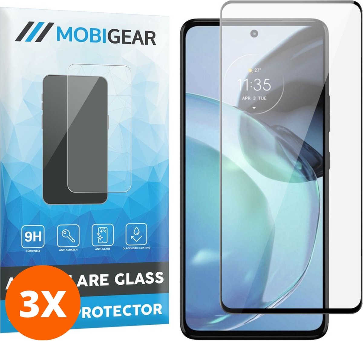 Mobigear Screenprotector geschikt voor Motorola Moto G72 Glazen | Mobigear Premium Screenprotector - Case Friendly - Zwart (3-Pack)