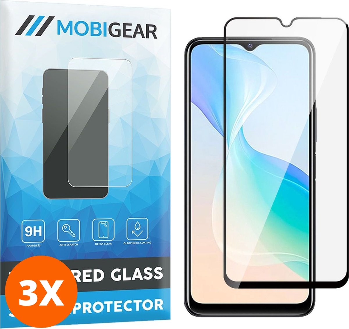 Mobigear Screenprotector geschikt voor Vivo Y33s Glazen | Mobigear Premium Screenprotector - Case Friendly - Zwart (3-Pack)