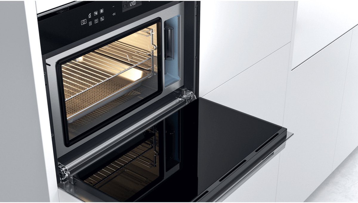 Whirlpool W7 MS450 29 l A Zwart, Gesatineerd staal