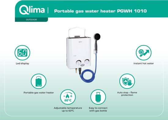 Qlima PGWH 1010 - Mobiele Gasgeiser - Direct Warm Water - Hond, Paard, Auto Wassen