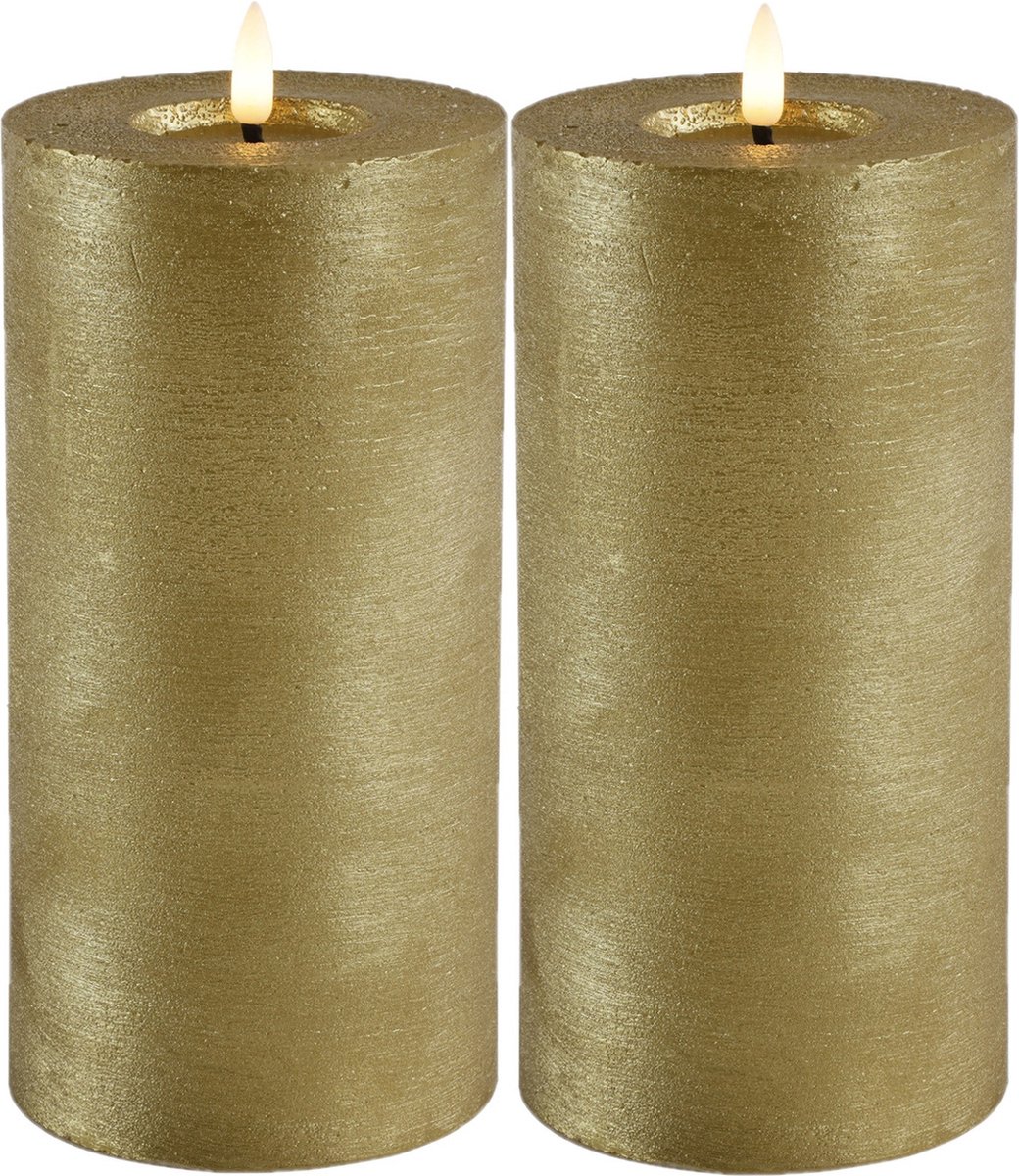 Countryfield Lyon LED kaarsen/stompkaarsen - 2x - goud - D10 x H20 cm - timer Goudkleurig