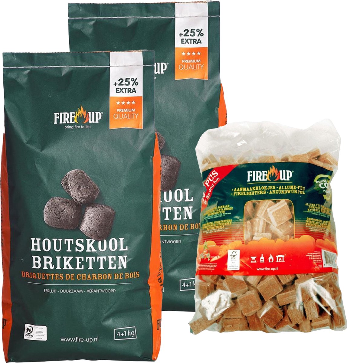 BBQ starterspakket - houtskool briketten 15 kilo - barbecue aanmaakblokjes 192x