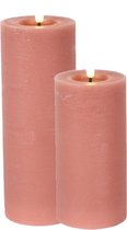 Countryfield LED kaarsen/stompkaarsen set - 2x st- roze - H15 en H20 cm