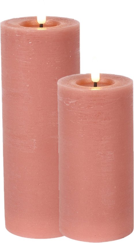 Countryfield LED kaarsen/stompkaarsen set - 2x st- roze - H15 en H20 cm |  bol