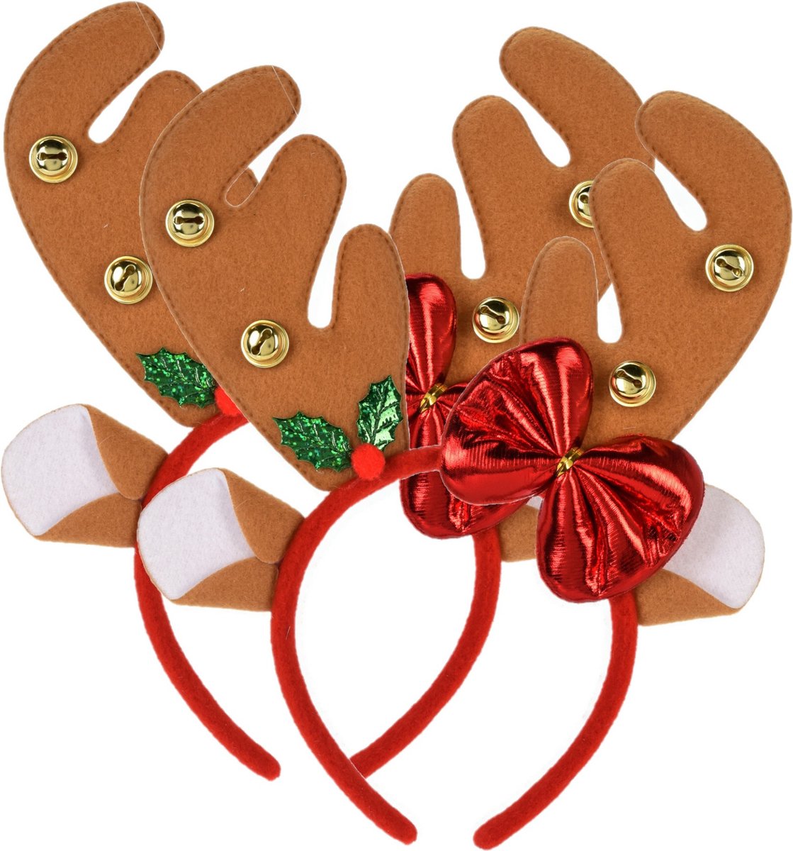 Christmas Decoration kerst diadeem/haarband -2x -rendier gewei strik- lichtbruin