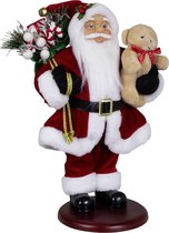 Kerstman decoratie pop - Sander - H45 cm - rood - staand - op poot - beeld - kerst figuur
