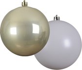 Grote decoratie kerstballen - 2x st - 20 cm - champagne en wit -kunststof