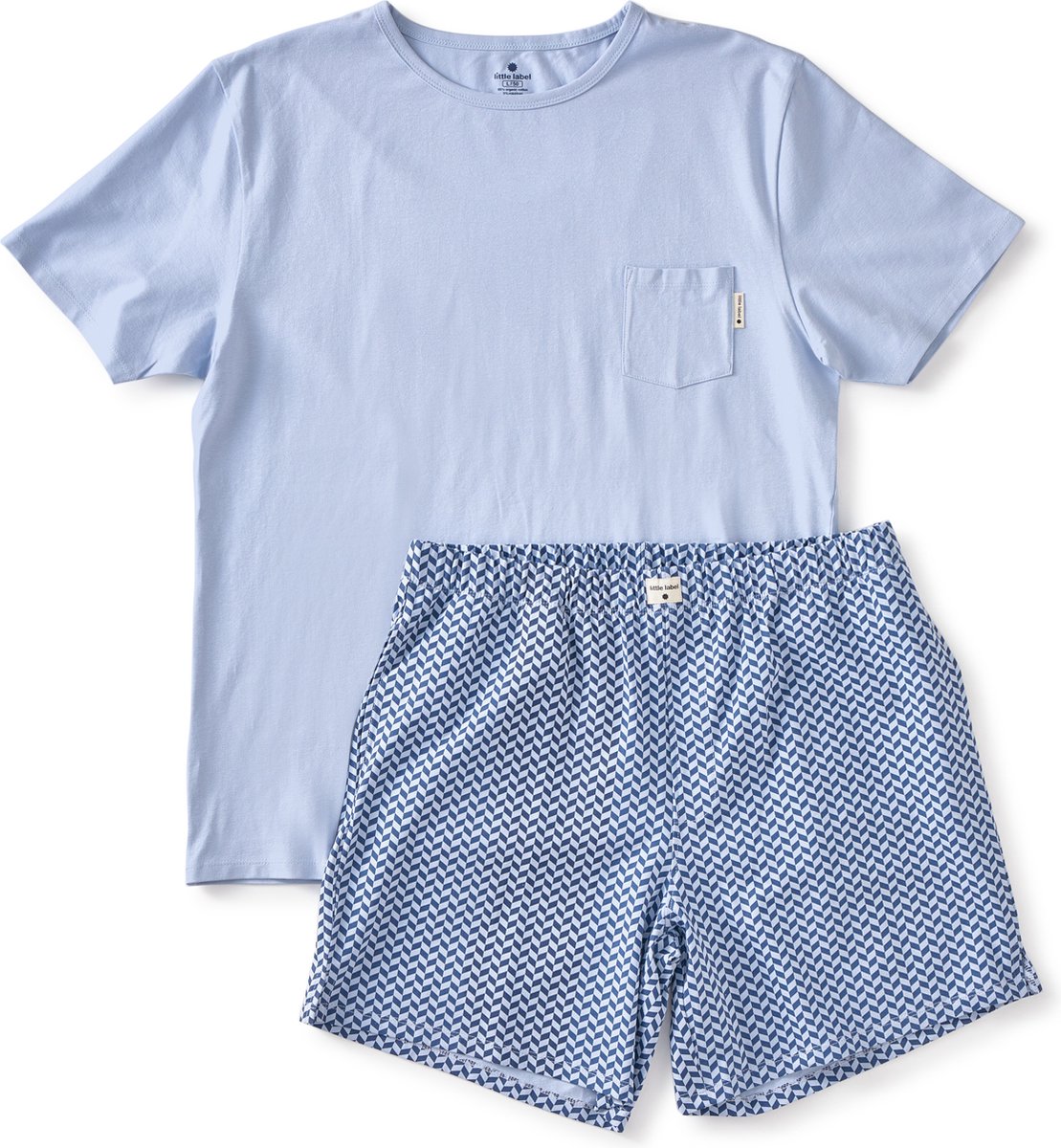 Little Label Pyjama heren Maat M/48 - lichtblauw - print - Shortama - Zachte BIO Katoen