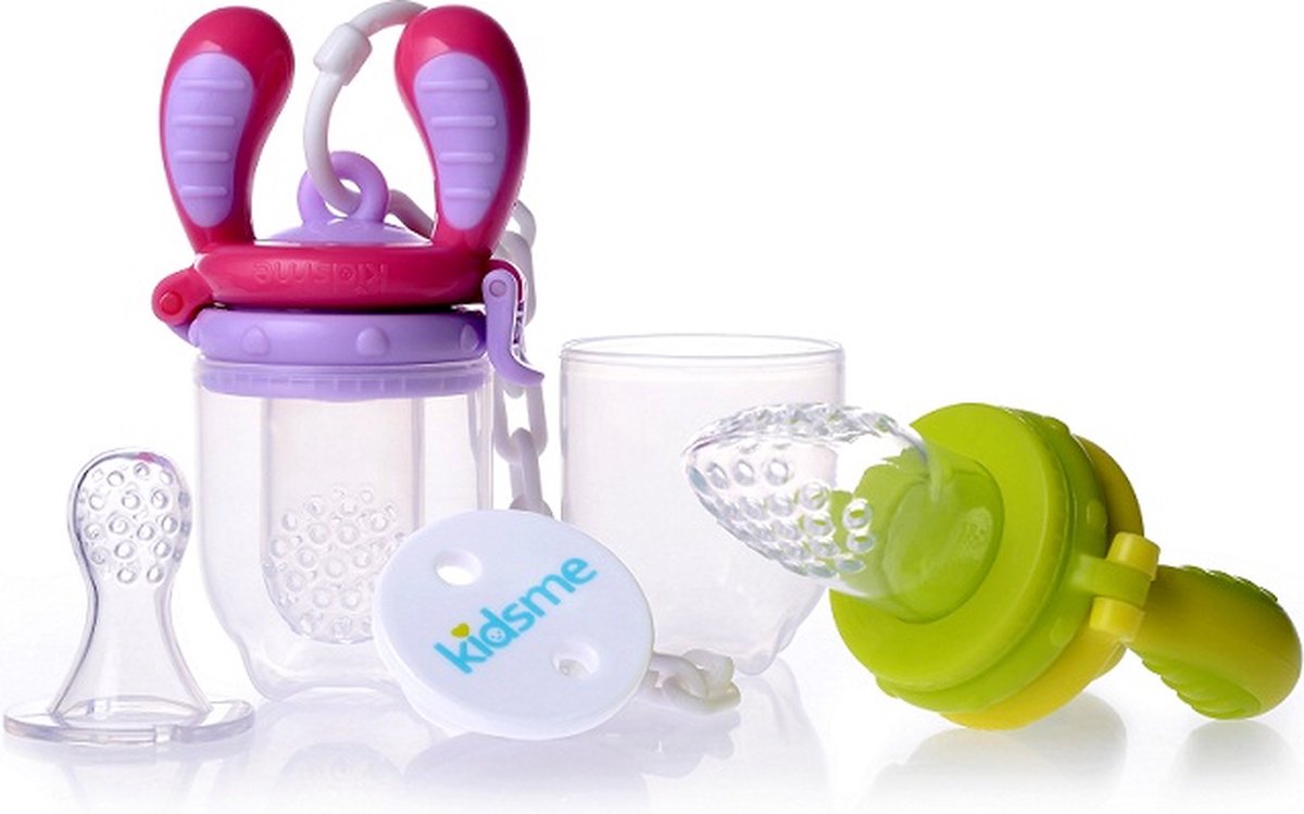 Goedkoopste KidsMe Food Feeder fruitspeen & sabbelzakje voor baby Starter Kit - Grey/Plum.