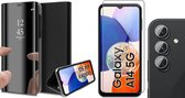 Hoesje geschikt voor Samsung Galaxy A14 - Screenprotector GlassGuard & Camera Lens Screen Protector - Book Case Spiegel Zwart