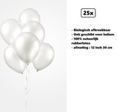 25x Ballonnen 12 inch pearl wit 30cm - biologisch afbreekbaar - Festival feest party verjaardag landen helium lucht thema