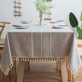 Tafelkleed met kwastjes, katoen, linnen, elegant tafelkleed, wasbare keukentafelafdekking voor eettafel (modieus bruin, vierkant, 140 x 140 cm, 4 zitplaatsen)