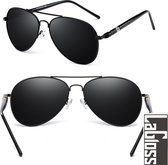 Lagloss® Zwarte Piloten Mannen Zonnebril met Goud Accent - Lenskleur Zwart - Zwart Montuur