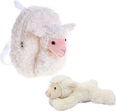 Pluche Rugtas 3D Schaap met pluche schaapje knuffel 20cm.