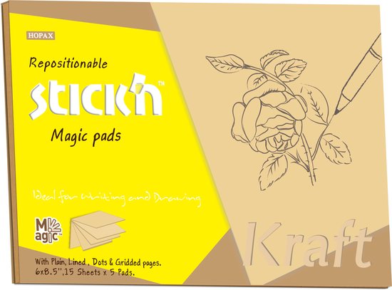 Stick'n tekenblok - Kraft Papier Sticky Notes - 150mm x 215 mm - Verschillende Ontwerpen - 75 Vellen