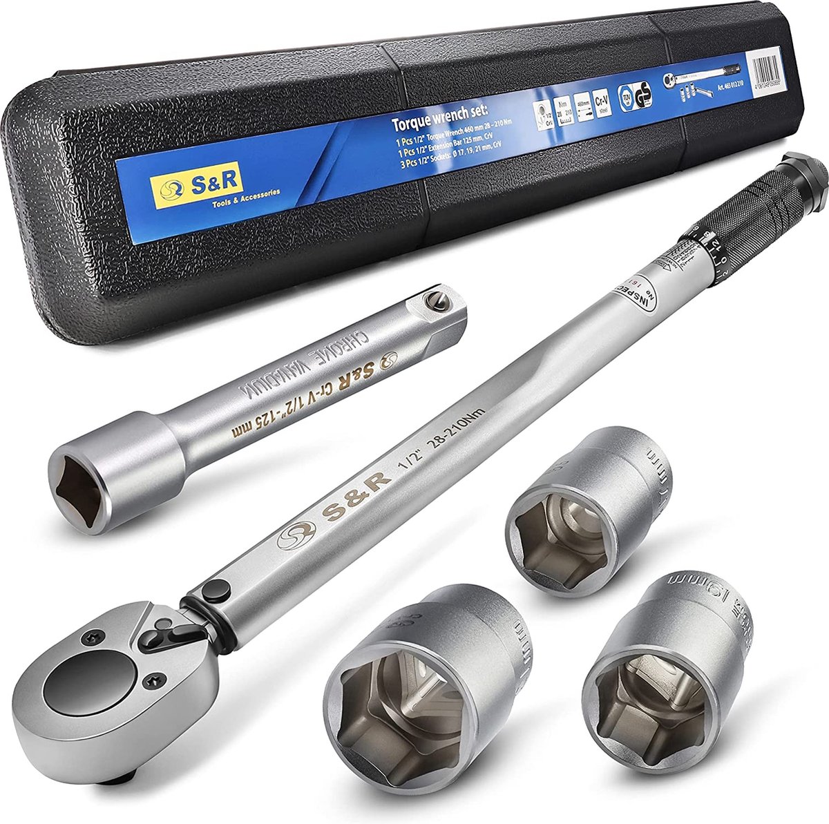 Momentsleutel 1/2" 28-210 Nm met Ratel & Dopset