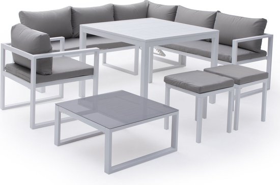 IBIZA modulaire tuinset in grijze stof voor 7 personen - wit aluminium