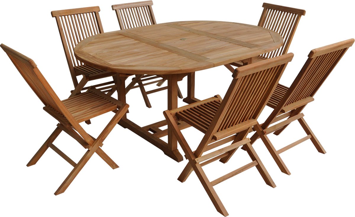 Teak tuinmeubelen LOMBOK - ronde uitschuifbare tafel - 6 zitplaatsen