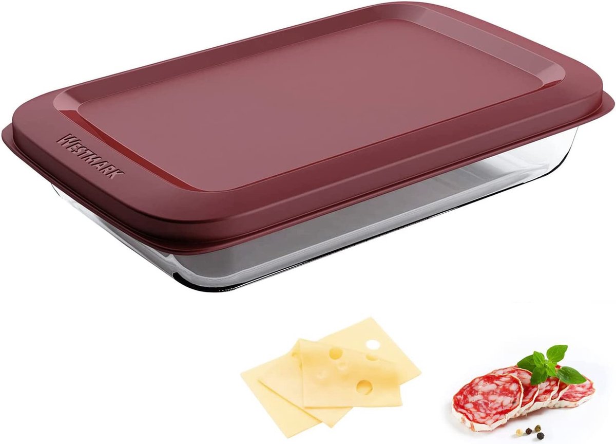 Westmark Glazen voedselbewaardoos, Inhoud: 1000 ml, Borosilicaatglas, Luchtdichte afsluiting, Glas/Kunststof, Transparant/Rood, 23542270