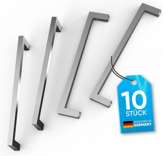 Stahlia® Meubelgrepen set van 10 railgreep echt roestvrij staal | BA: 128mm profiel: 10 x 10 mm | roestvrijstalen greep koper mat hoekig
