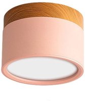 DW4Trading Gekleurde Opbouw Led Verlichting - Roze/hout - Rond 108 mm - 230vac