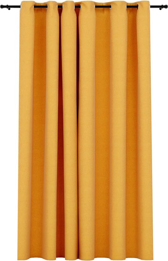 vidaXL - Gordijn - linnen-look - verduisterend - met - ogen - 290x245 - cm - geel