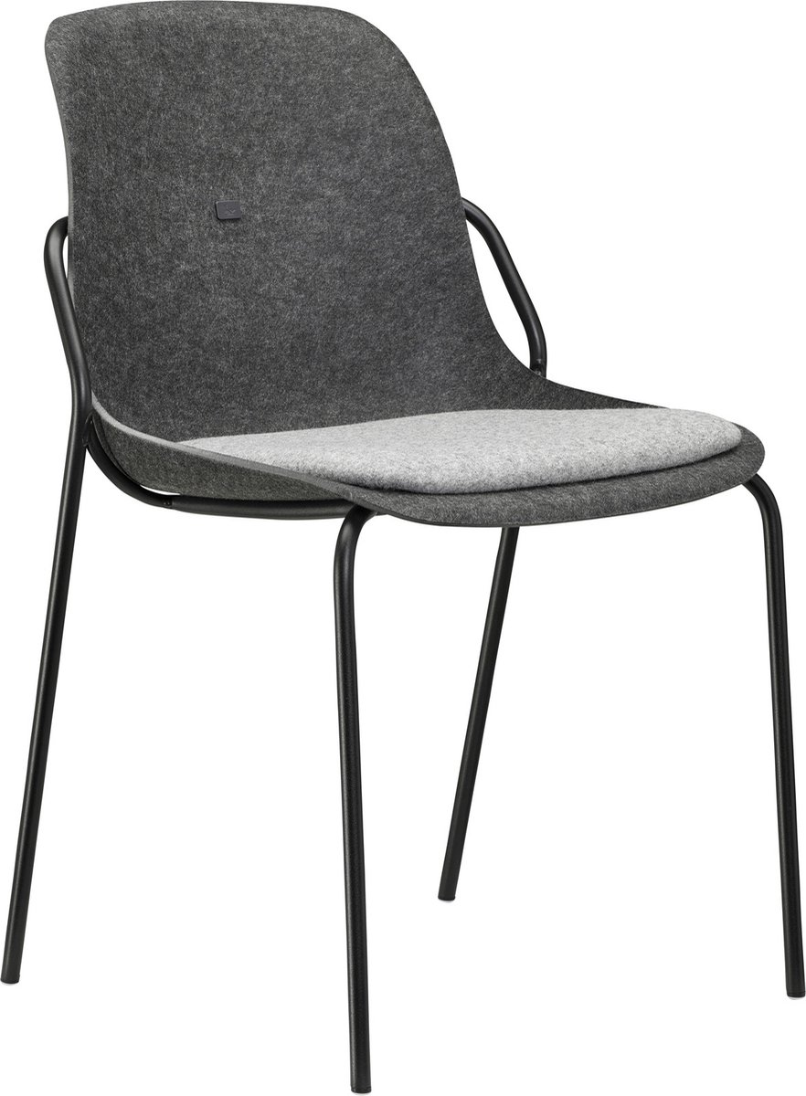 Felt Fine - PET Stoel Antraciet - Zwart Frame - 100% recycle plastic en staal - Zitting Grijs (Fair Furniture Group – Nederlands Familiebedrijf)
