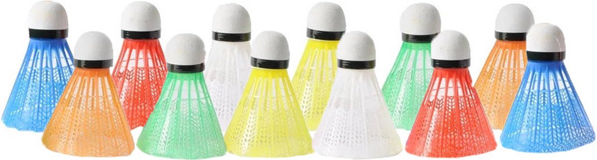 Angel Sports Badminton shuttles - 12x - gekleurd - kunststof