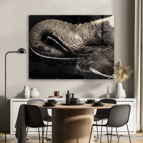 MuchoWow® Peinture sur verre 120x90 cm - Peinture sur verre acrylique - Éléphant - Animaux - Zwart - Nature - Photo sur verre - Peintures
