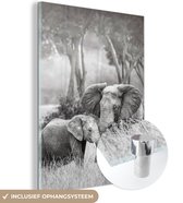 MuchoWow® Tableau en verre 30x40 cm - Peinture sur verre acrylique - Éléphant - Animaux - Nature - Noir et blanc - Photo sur verre - Tableaux