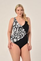 Maillot de bain - Maillot de Mode maillots de bains de Luxe pour femme - Maillot de bain à double boutonnage détaillé pour femme avec motif en verre - Zwart avec motif en verre 205 - Taille 42/XL