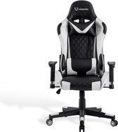 K IKIDO Game Chair - Chaise de Gaming - Chaise de Gaming - Chaise de bureau ergonomique - Chaise de jeu avec coussin de nuque et coussin de dossier réglable - Hauteur d'assise réglable - Blanc et noir