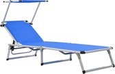 vidaXL Chaise longue pliante avec toit en aluminium et textilène bleu