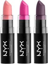 NYX - Matte lipstick - zalm / roze / Aubergine  - 3 stuks - 3 kleuren / Dames / 2,5 g - Makeup - Make up - Matrouge a levres