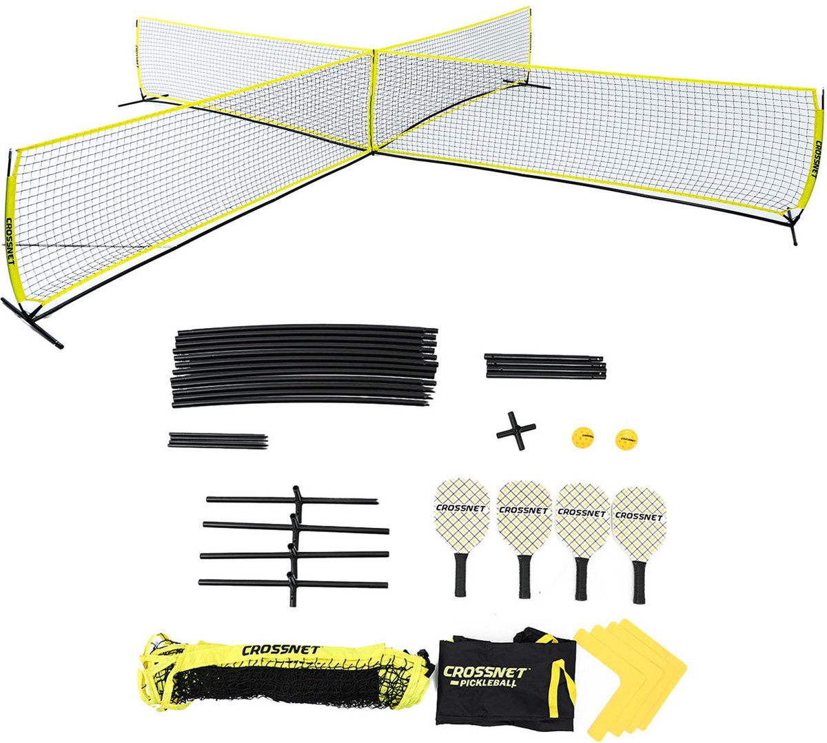 Crossnet Pickleball set - Verstelbaar net voor buiten - Inclusief paddles