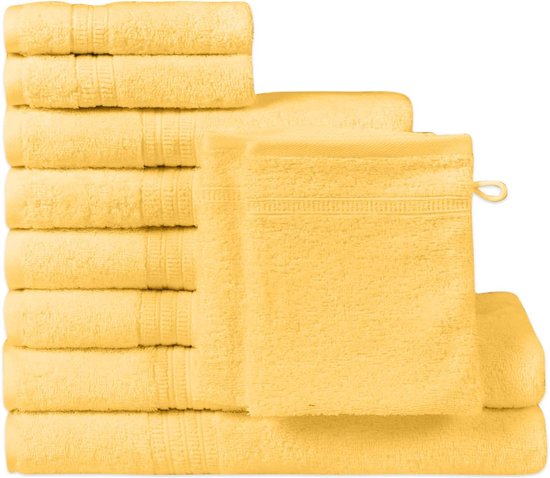 Biologische katoenen handdoekenset, 2 badhanddoeken, 4 handdoeken, 2 gastendoekjes, 2 washandjes, hoge kwaliteit, zacht en absorberend, Oeko-Tex Made in Green & GOTS gecertificeerd, (10-delig, citroengeel)