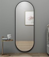 Luxaliving Passpiegel - Ovaal - Zwart - Metaal- Veiligheidsglas - Naadloos - Passpiegel 160x50cm - Wandspiegel met haken - Slaapkamerspiegel - Hangspiegel -