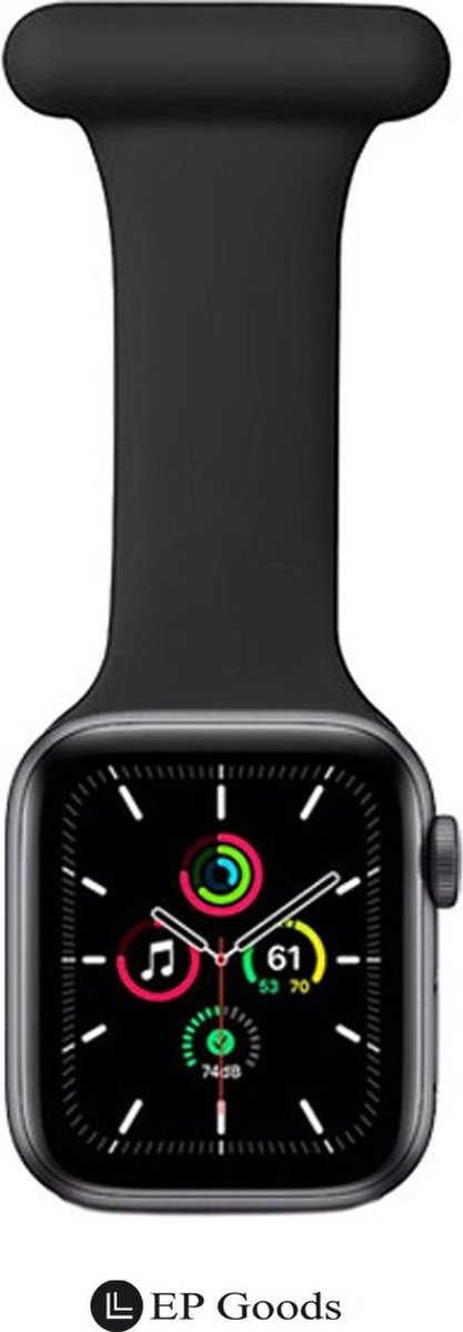 EP Goods - Verpleegkundige band - Zorg Horlogebandje - Hangende Band - Geschikt voor Apple Watch 1/2/3/4/5/6/SE/7/8/Ultra/Ultra 2/Watch 10 - 42/44/45/49mm - Siliconen - Zwart