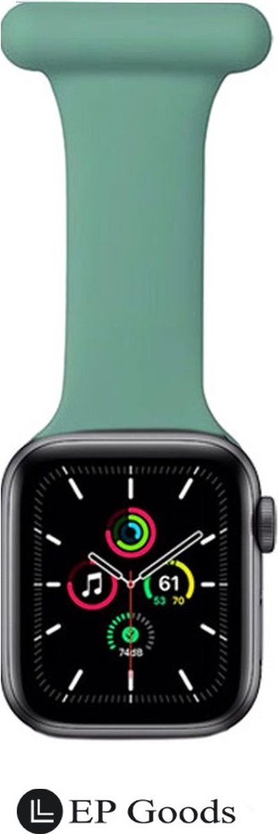 EP Goods - Verpleegkundige band - Zorg Horlogebandje - Hangende Band - Geschikt voor Apple Watch 4/5/6/SE/7/8/Ultra/Ultra 2/Ultra 3/ Watch 10 & Watch 11 - 42/44/45/49mm - Siliconen - Donkergroen