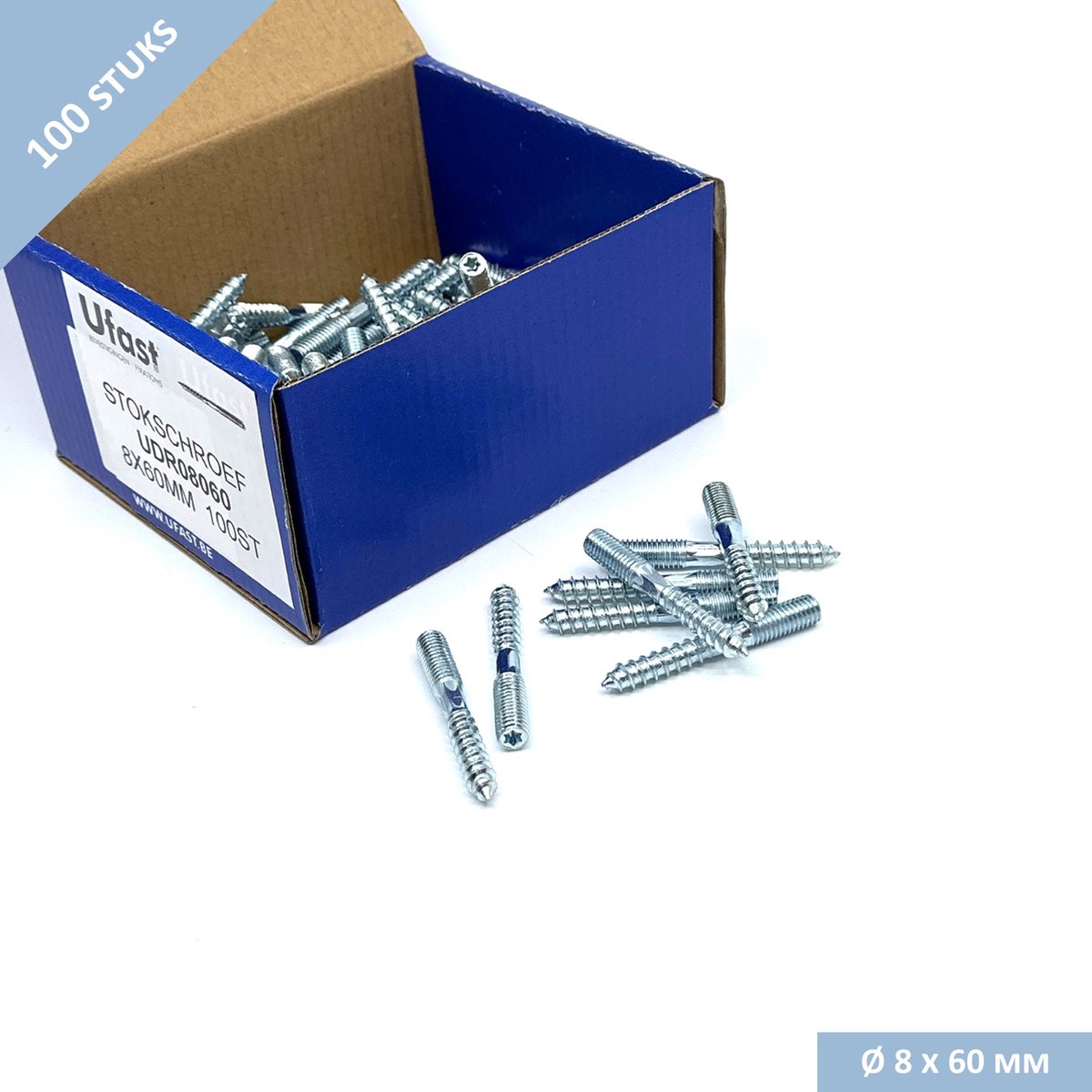 UFAST stokeind M8 x 60 mm - Torx aandraaimogelijkheid - Verzinkt - 100 stuks