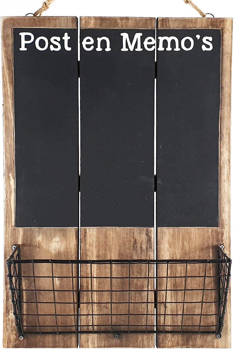 Woodart Houten Post- en Memobak met Raster – 49x33x11 cm – Natural/Black – Wand Organizer Postvak – Brievenhouder – Kantoor & Hal