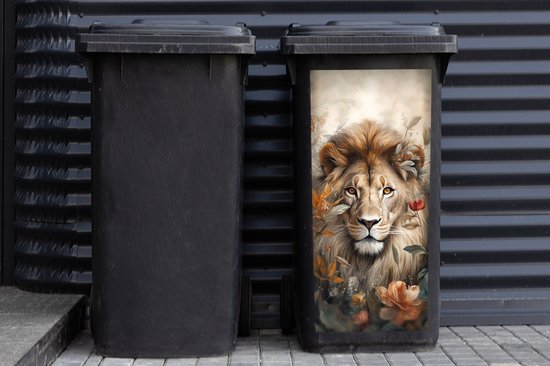 Sticker conteneur Lion - Animaux sauvages - Plantes - Nature - Fleurs - 44x98 cm - Sticker Kliko