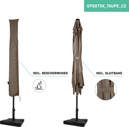VONROC Premium Parasol Rapallo 200x300cm – Duurzame parasol - combi set incl. parasolvoet van 20 kg - Kantelbaar – UV werend doek - taupe – Incl. beschermhoes